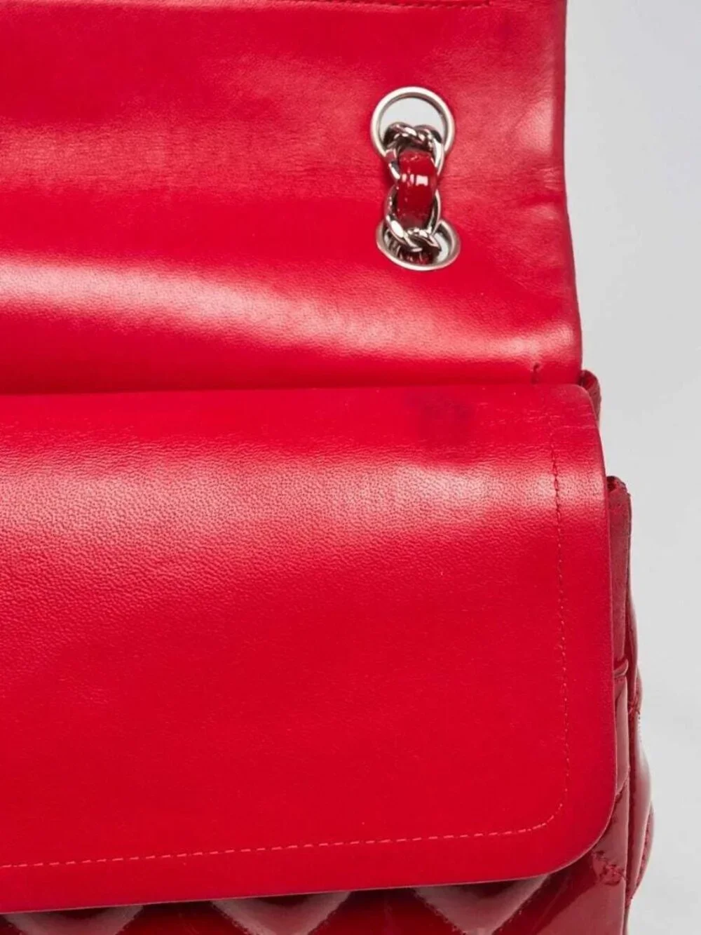 Chanel Red Quilted Patent Leather Classic Jumbo Double Flap Bag